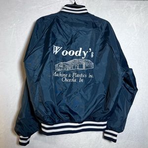vintage jacket men large woody’s made in U.S.A Dunbrooke Pla-Jac Indiana blue